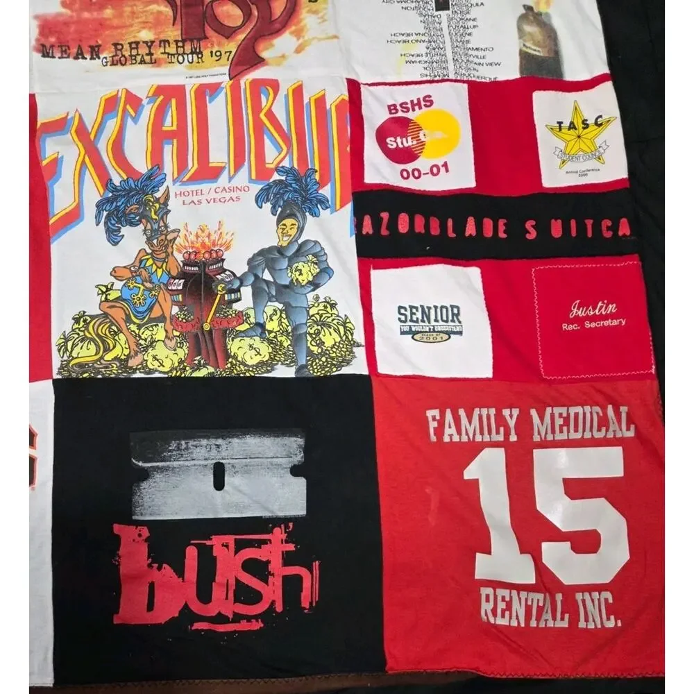 Upcycled Throw Blanket Vtg T-Shirts Handmade 62x53 Pantera Bush ZZ Top TX A&M